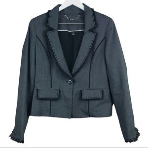 White House Black Market Fringe Trim Polka Dot Blazer Women Sz 6
